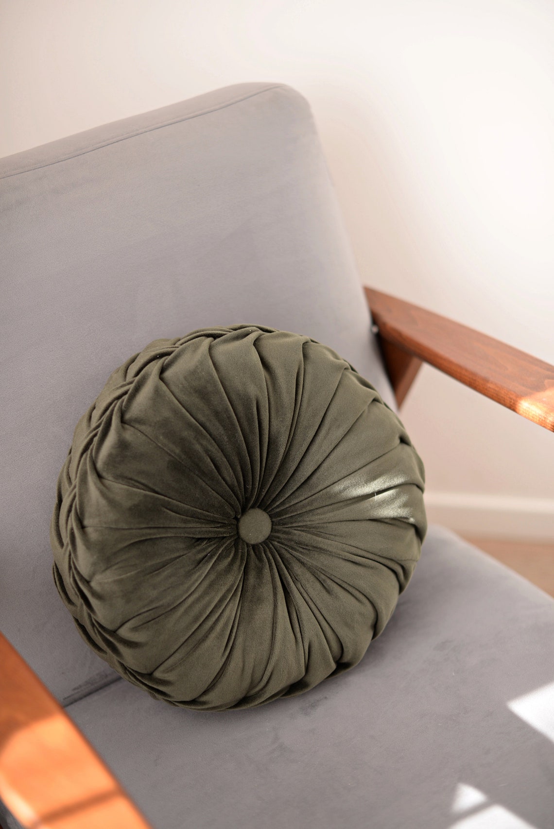 Olive Green Velvet Round Pillow Pine Green Velvet Round Etsy