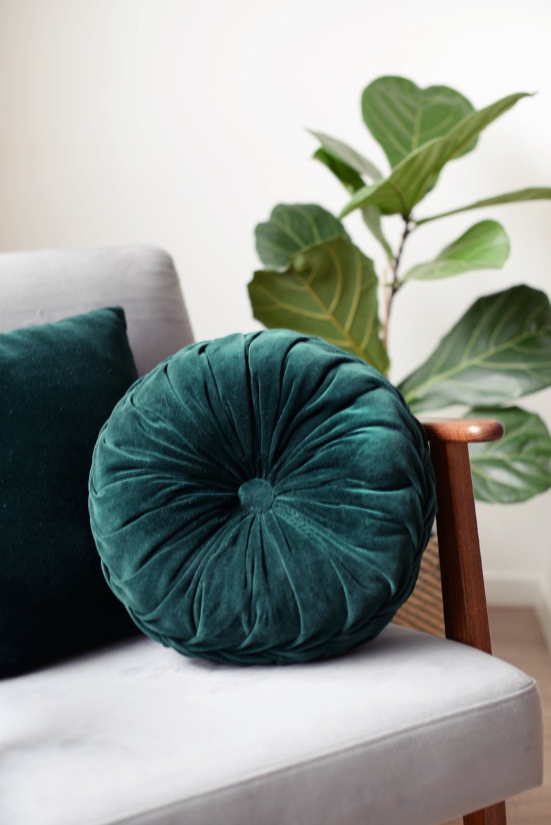 Emerald Green Pillow Velvet Cushion Throw Pillow Set Round Etsy UK