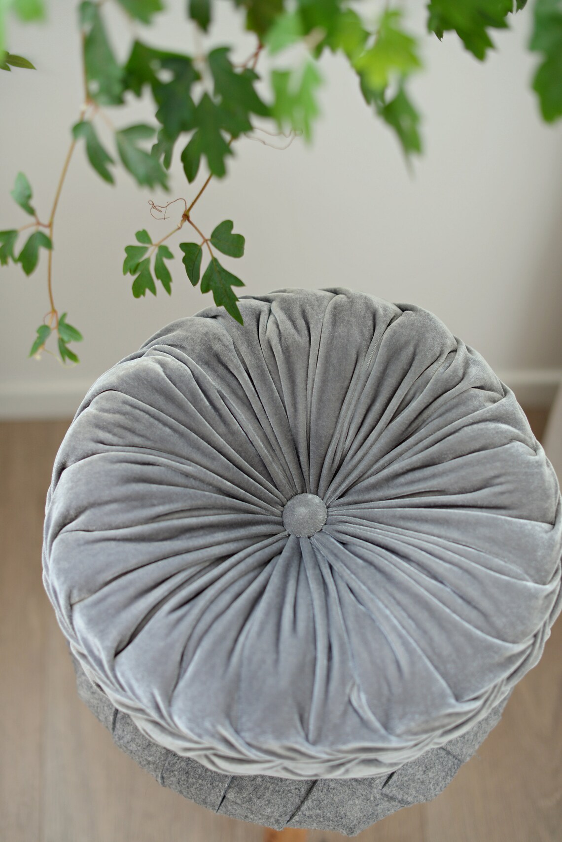 Grey round pillow Velvet circle pillow Round velvet pillow Etsy