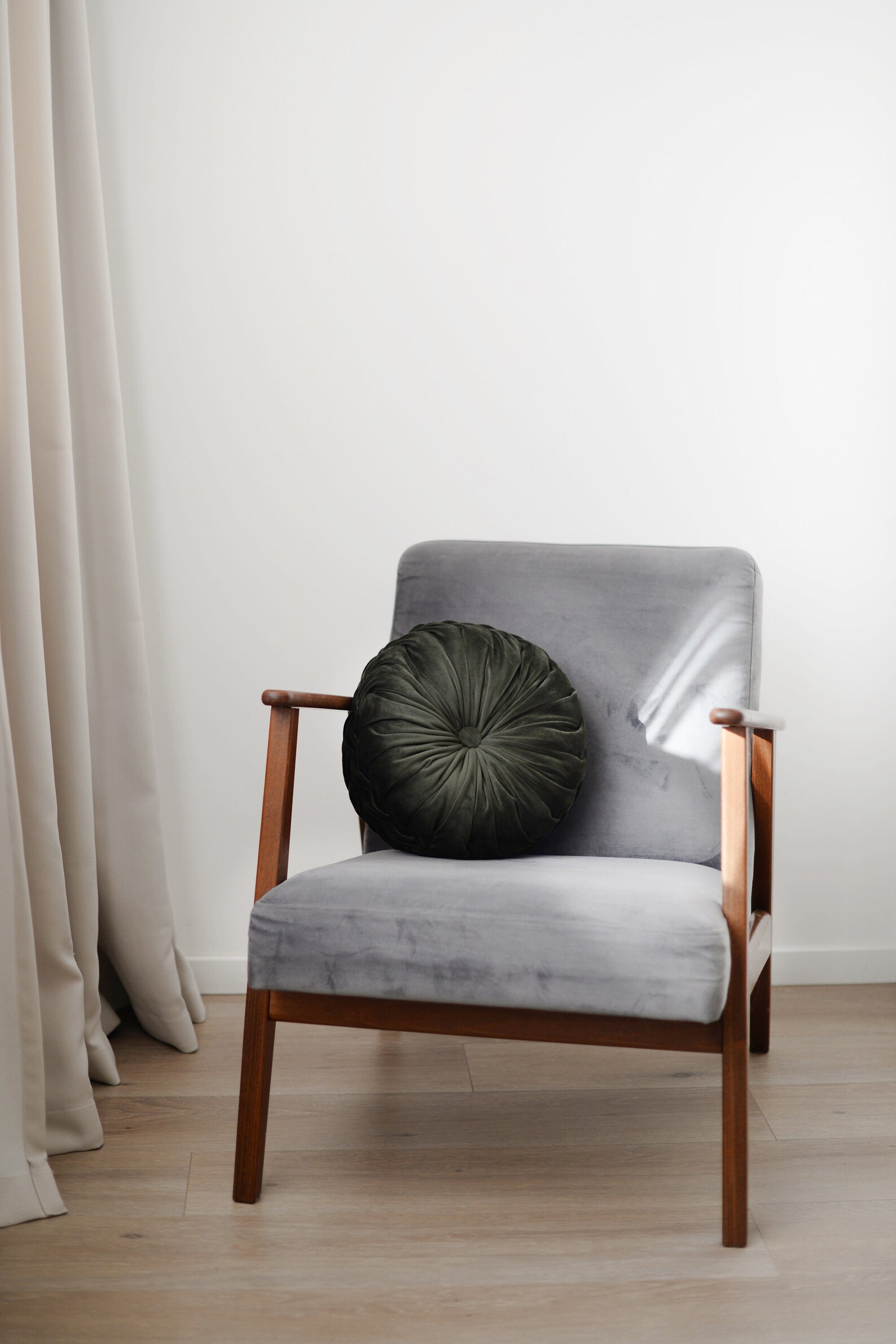 Olive Green Velvet Round Pillow Pine Green Velvet Round Etsy