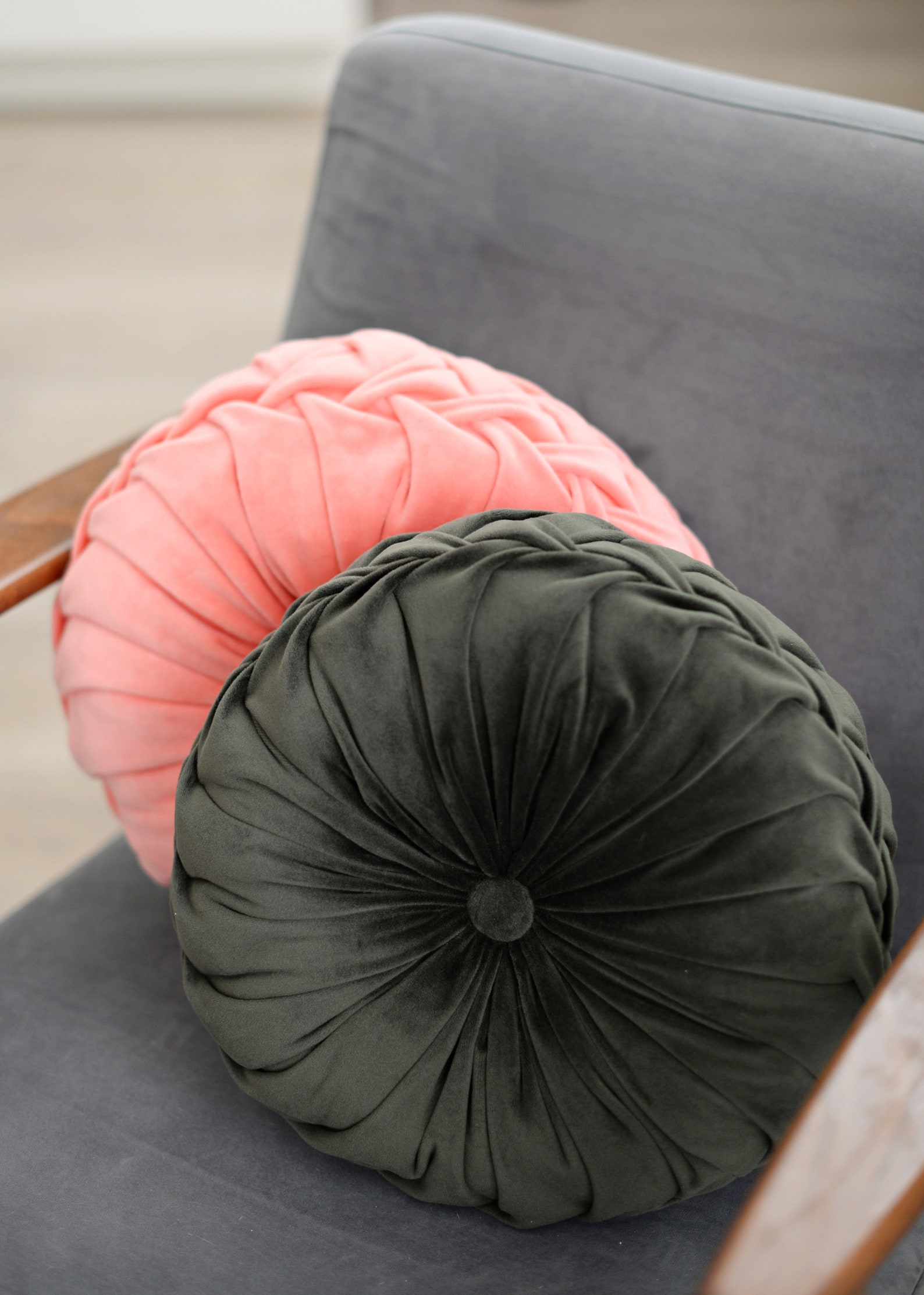 Olive Green Velvet Round Pillow Pine Green Velvet Round Etsy