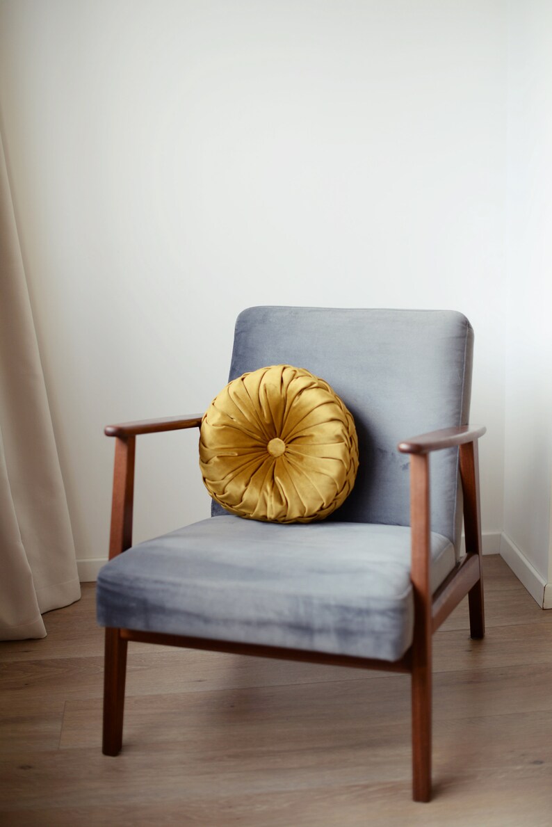 Mustard Round Pillow Yellow Velvet Pillow Round Pintuck Etsy