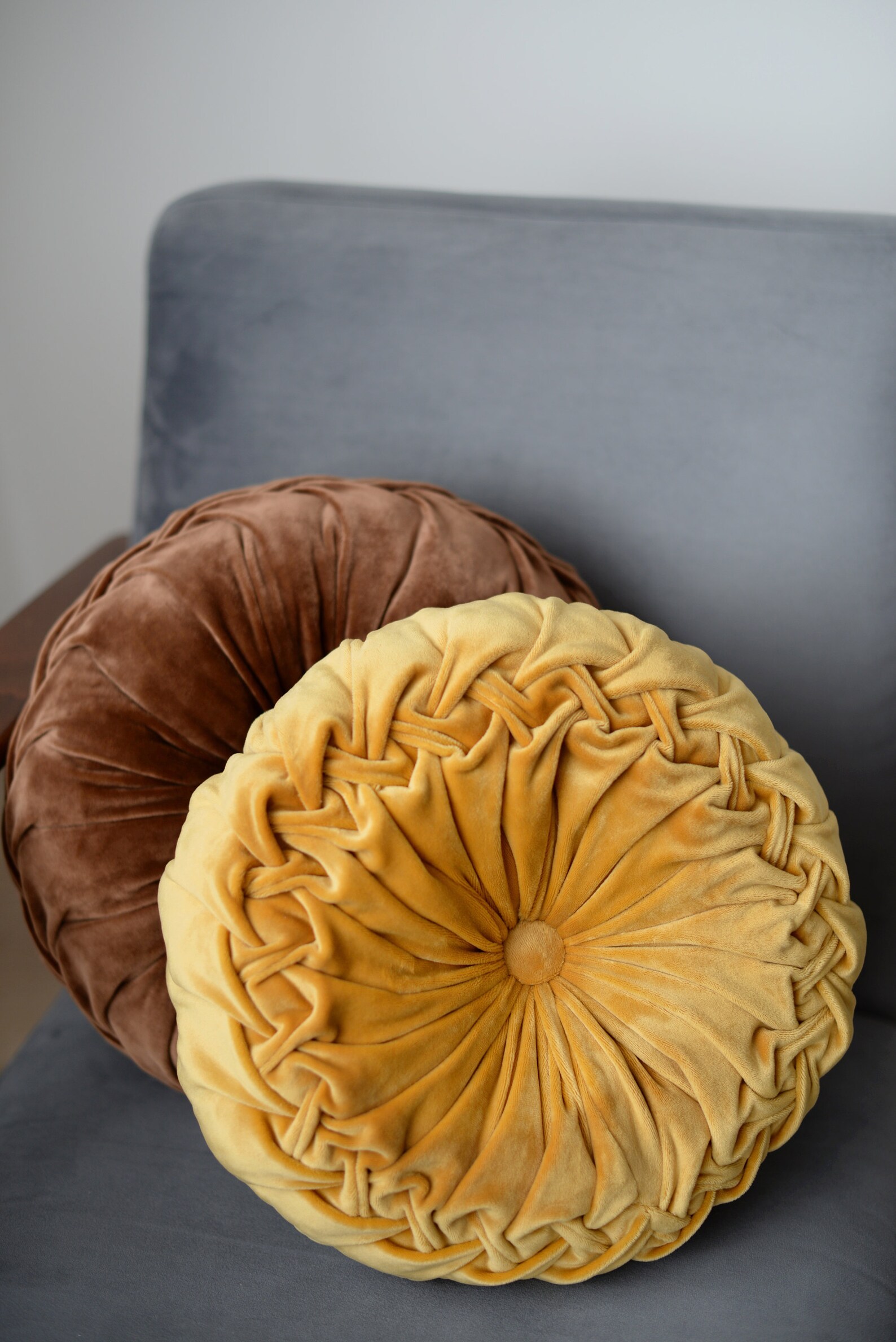 Yellow round pillow Mustard throw circle pillow Mustard Etsy