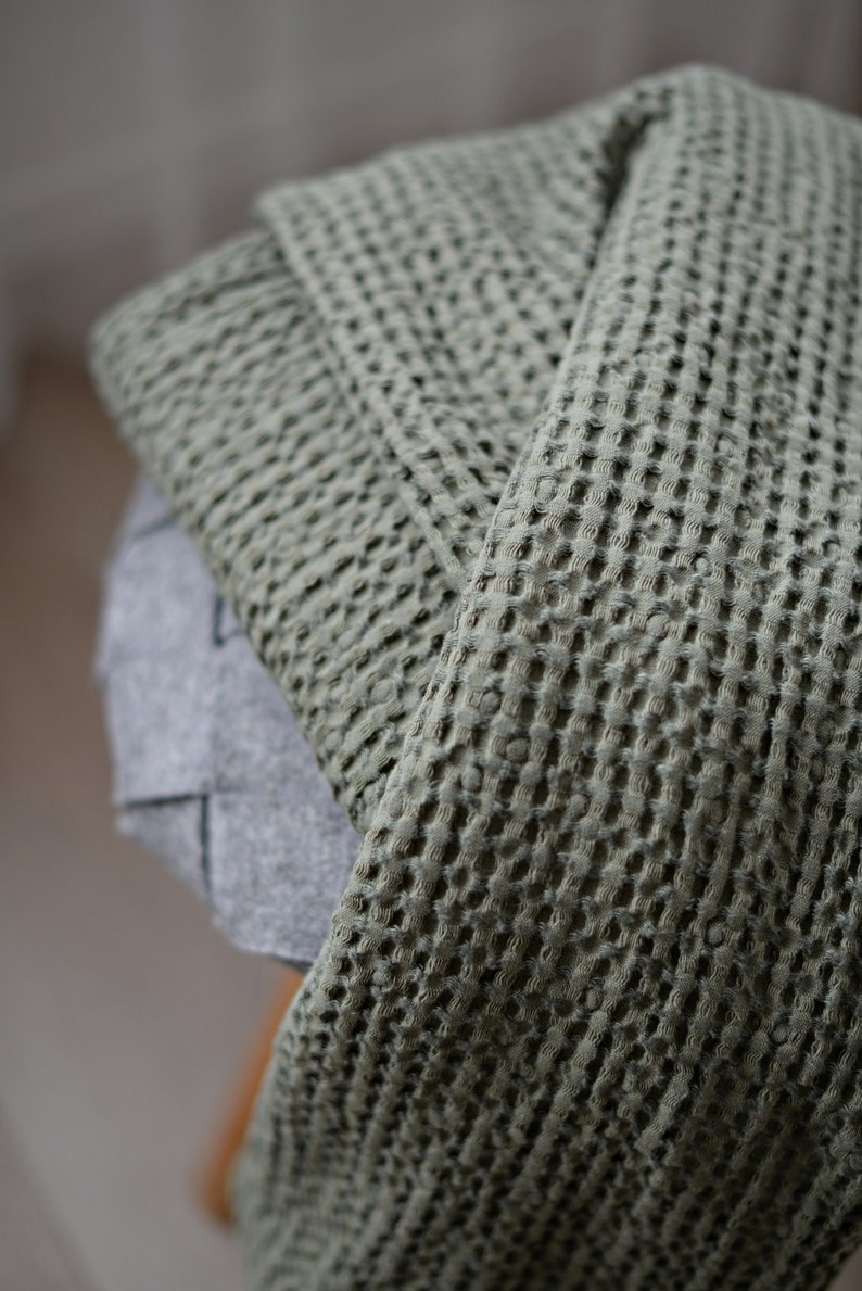 Green Linen Waffle Towel Waffle Bath Towel Waffle Cotton Etsy