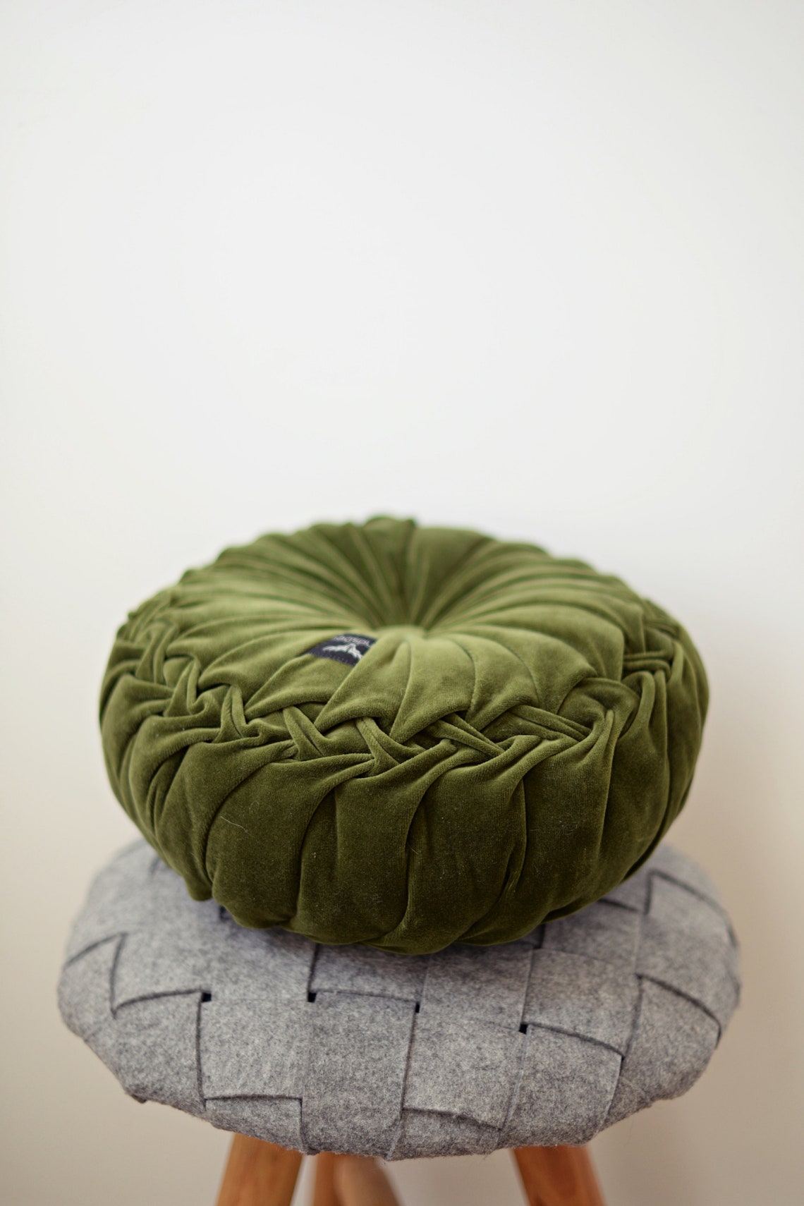 Olive green round pillow Green velvet circle pillow Green Etsy
