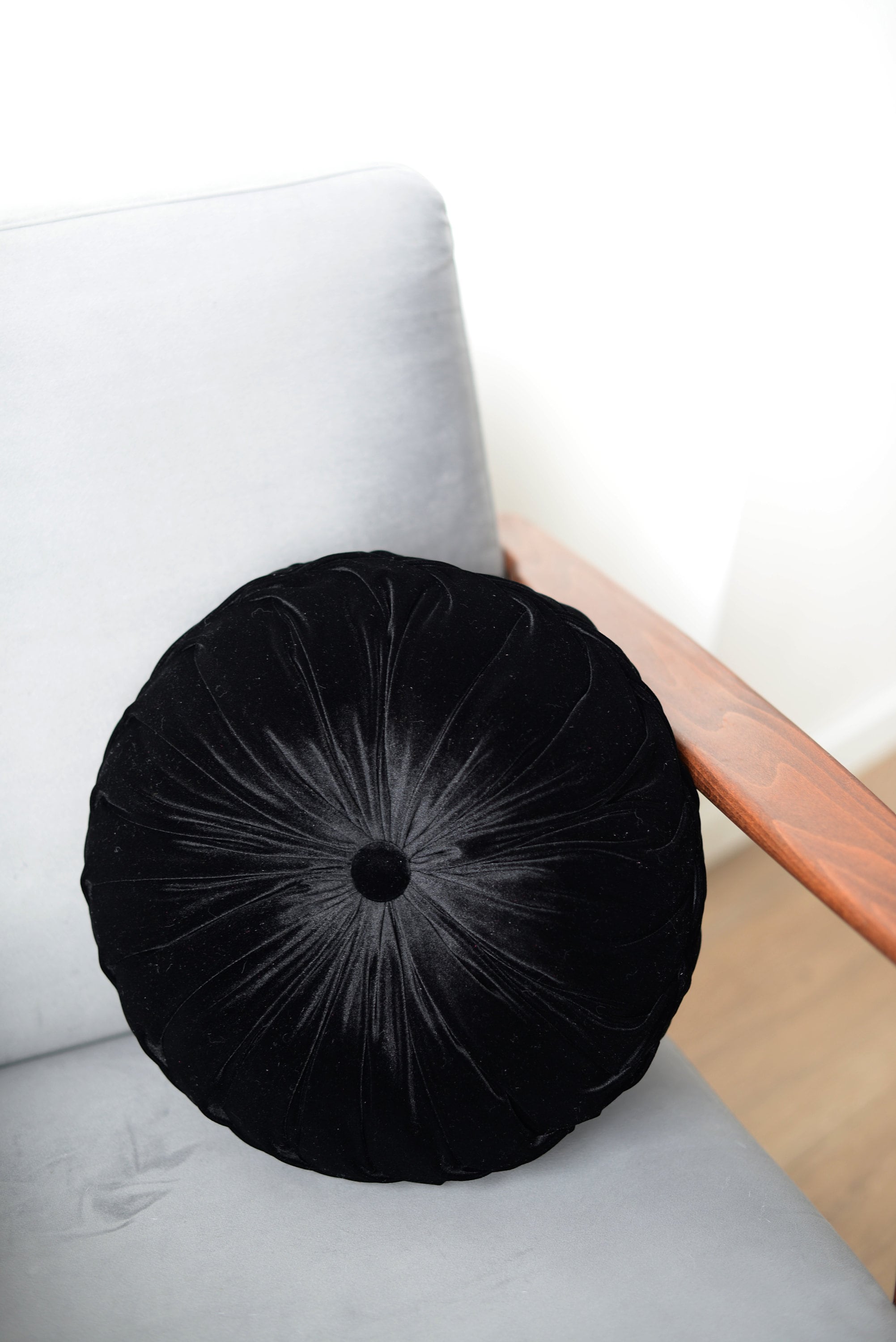 Velvet Black Pillow Velvet Round Pillow Circular Soft Etsy