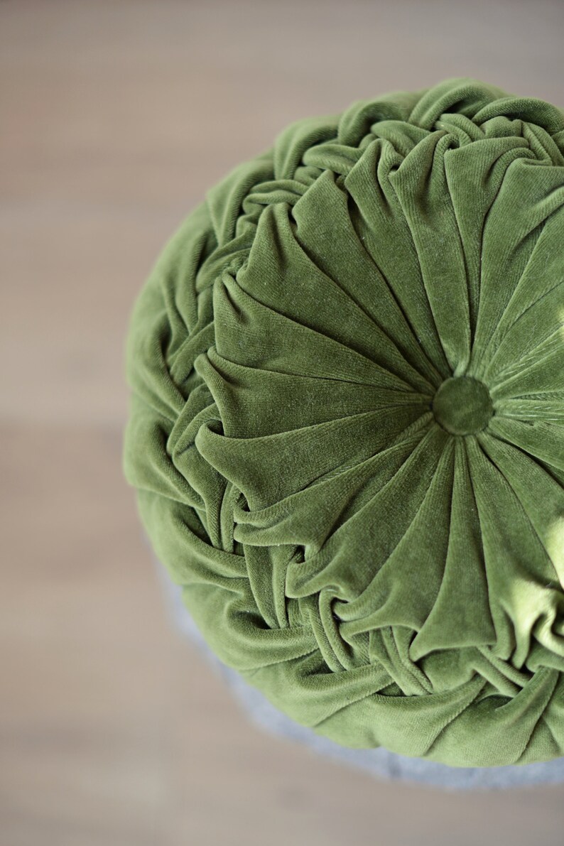 Moss Green Pillow Round Velvet Pillow Round Pintuck Pillow Etsy UK