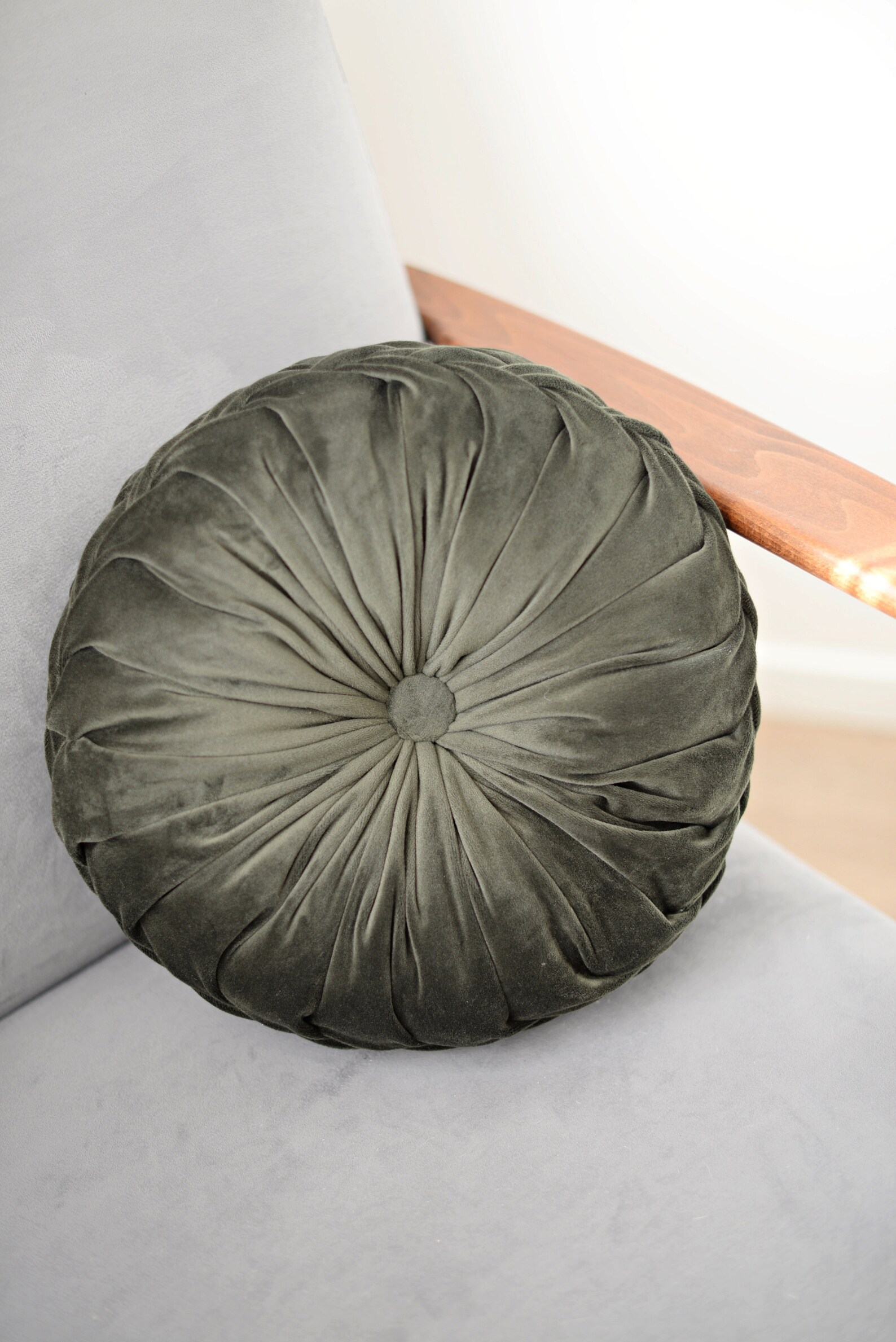 Olive Green Velvet Round Pillow Pine Green Velvet Round Etsy