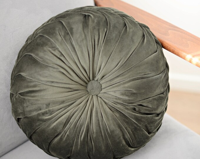 Olive Green Velvet Round Pillow Pine Green Velvet Round Etsy