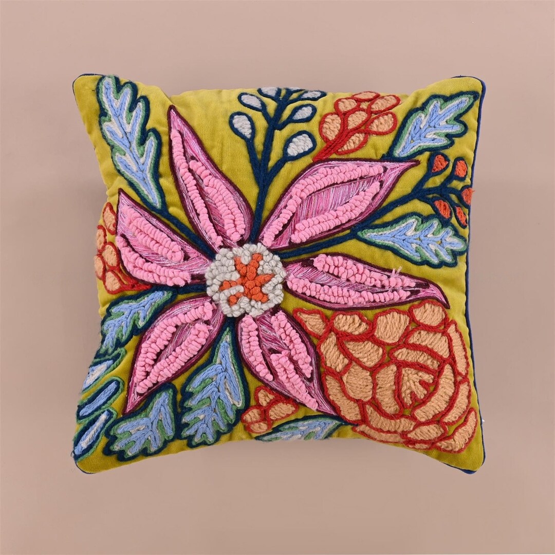 Luxury Velvet Floral Embroidered Cushion Cover 18x18 Sofa Etsy