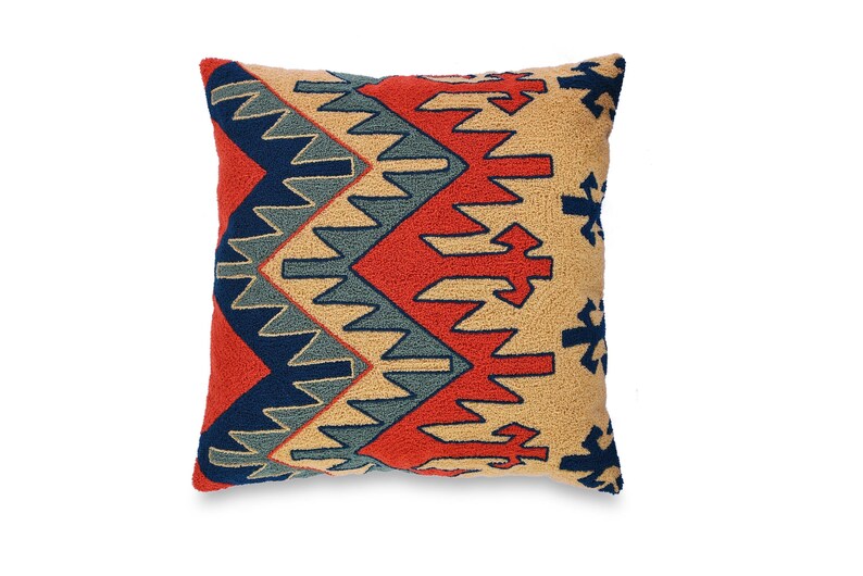 Beautiful Bohemian Embroidered Cotton Pillow Cover 20 X20 Multi color kilim Patio Pillow Boho chic decor Southwestern Pillow Christmas Decor
