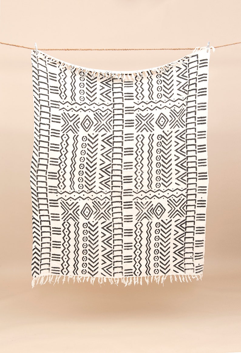 African Mudcloth Inspired Throw Blanket Traditional Printed Etsy