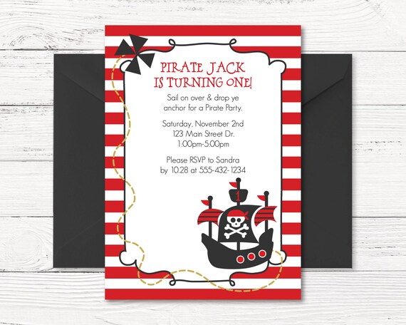 Pirate Invitation, Pirate Birthday Party, Boy Pirate Ship Treasure Hunt, Treasure Map, Pool Party, Modern Digital Printable Invite Il_570xn