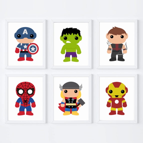 Super HEROES Art Print, Set of 6 Super Hero Avengers Print, Hulk Thor Spider Man Playroom Kids Boys Room Decor, Digital Printable Wall Art Il_570xn