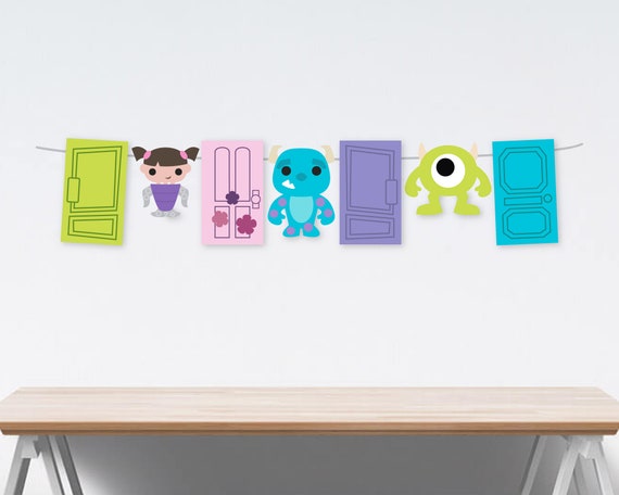 Monsters Inc Party Decorations, Mike Sully Boo Doors Birthday Party, Pixar Monsters Inc Banner Garland, Cake Topper, Instant Download Il_570xn