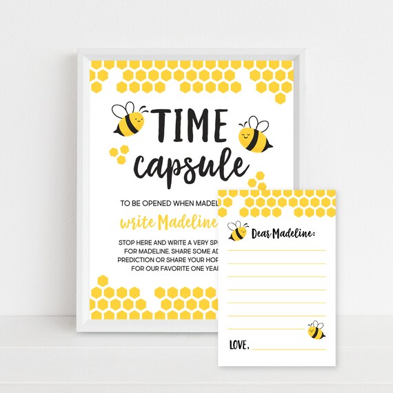 Time Capsule Print, Bee Party Decorations, First Bee Birthday Party, Door Party Decor, Time Capsule & Message Set Personalized Printable Il_570xn
