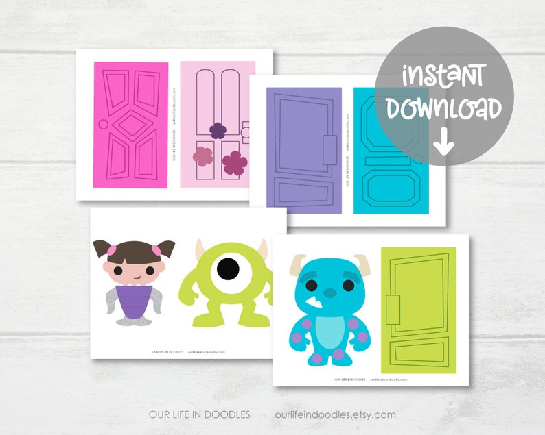 Monsters Inc Party Decorations Mike Sully Boo Doors Birthday Party Pixar Monsters Inc Banner Garland Cake Topper Instant Download