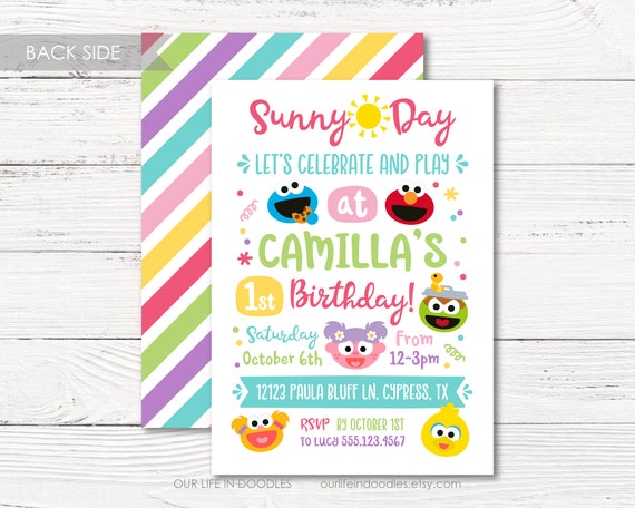 Sesame Street Invitation, Sunny Days Come Play Birthday Party Invitation, 1st Birthday Confetti Elmo Abby Big Bird, Digital Printable Invite Il_570xn