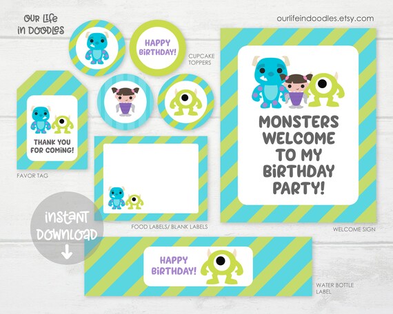 Monsters Inc Party Decorations Mike Sully Boo Birthday Party Etsy