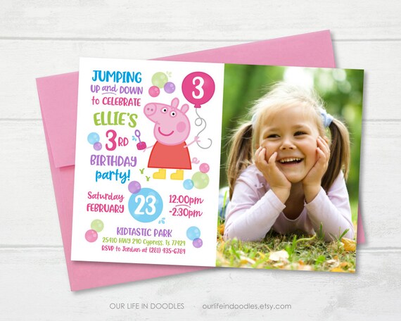 Peppa Pig Invitation, Peppa Pig Birthday Party Invitation, Bubbles Birthday Party, Jumping Up and Down, Girls Digital Printable Invite Il_570xn