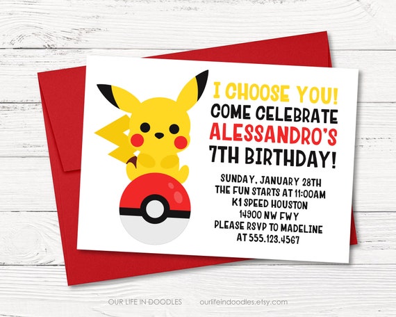 Pikachu Invitation Pokeball Pikachu Birthday Invitation Pokemon