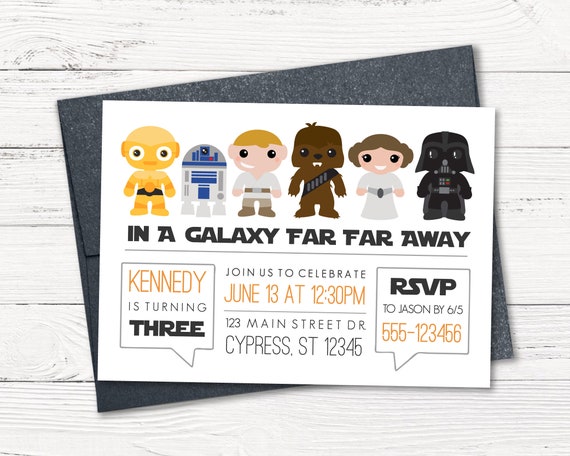 Star Wars Invitation, Star Wars Birthday Party, Far Away Galaxy, Out of Space, Droids Vader Luke Leia Chewy, Printable Digital Invite Il_570xn
