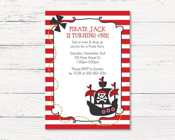 Pirate Invitation, Pirate Birthday Party, Boy Pirate Ship Treasure Hunt, Treasure Map, Pool Party, Modern Digital Printable Invite Il_570xn