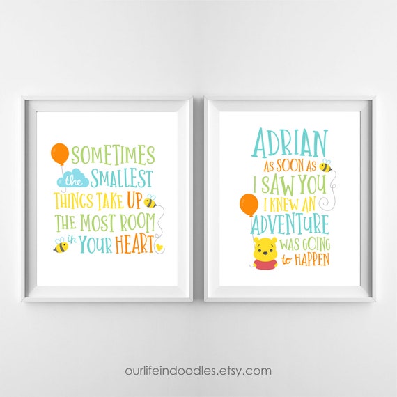 Nursery Art Print, Set Sometimes the Smallest Things Inspirational Quote, Winnie the Pooh, Disney Nursery Kids Room Decor, Digital Printable Il_570xn