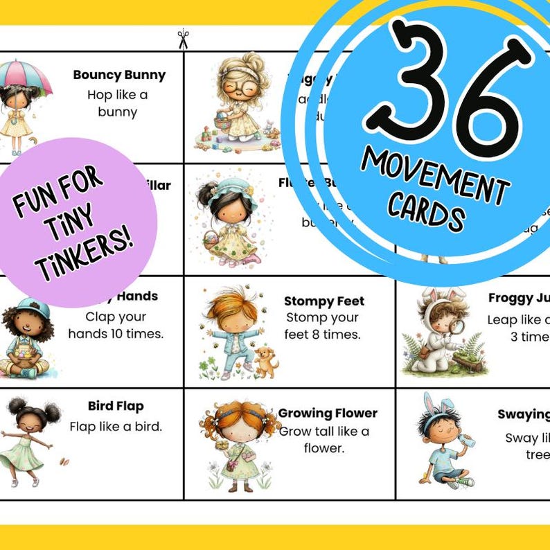 Spring Movement Cards for Toddlers Ages 2-4 | Easter Activity Game | Gross Motor Skills | Printable Activity | Spring Little Movers image 1