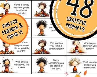 The Thankful Game – Tiny Tinker Grateful Thanksgiving Fall Family Classroom Game 48 Prompts Digital Download
