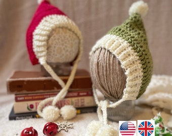 Santa Hat Crochet, Baby Pixie Crochet Pattern, Festive Childrens Hat, Christmas Present, Christmas Bonnet, Stocking Filler, Winter Beanie