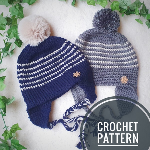 crochet hat pattern, baby crochet pattern, crochet pattern, earflap hat crochet pattern, children's hat crochet pattern, hat pattern