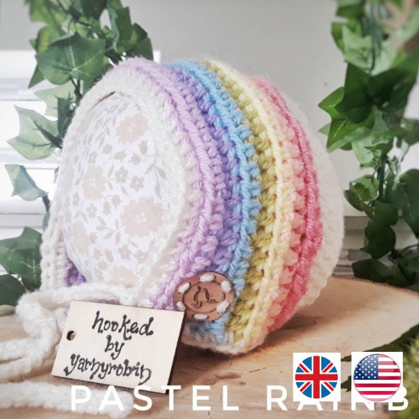 Baby bonnet crochet pattern, crochet pattern, rainbow crochet pattern, rainbow baby crochet pattern, for baby, striped hat for kids