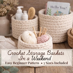 Crochet Basket Pattern: Trio with Wooden Base (PDF Download)