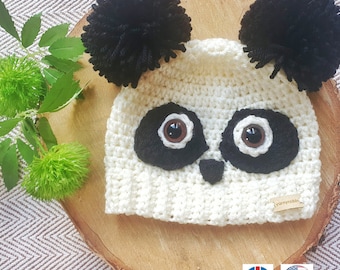 Crochet Panda Beanie Hat Pattern, Sizes 6 Months to Teen (PDF Pattern)