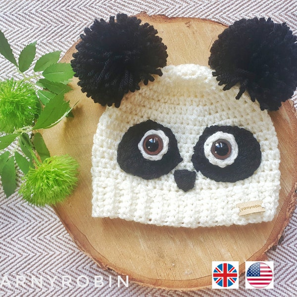 baby panda beanie, crochet panda hat pattern, baby hat crochet pattern, hat with ears, children's hat crochet pattern,  bear hat pattern