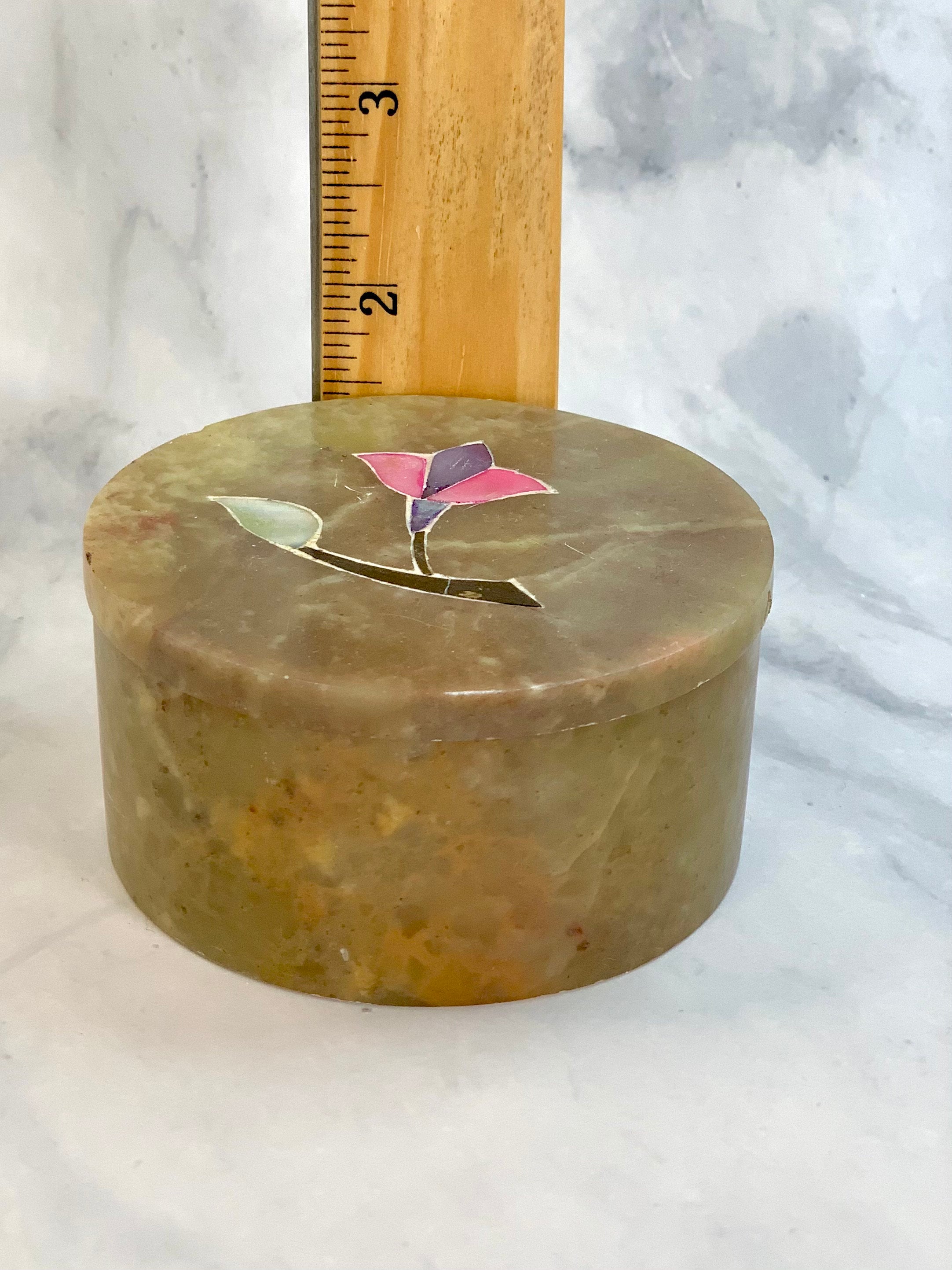 Trinket Box with Lid Soapstone Jewelry Box with Inlaid Floral Etsy