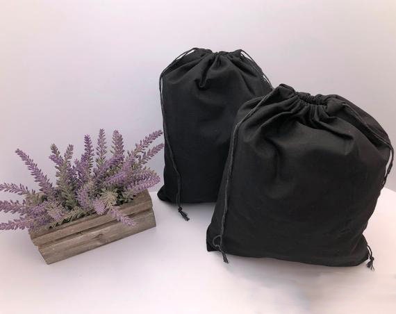 Select Quantity 8x12 Inches Cotton Single Drawstring Premium Muslin Black Bags 