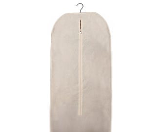 100% Cotton Natural Garment bag, Beige Travel garment protector, Dust-proof, wrinkle-free Suit and Dress wardrobe organizer for easy storage