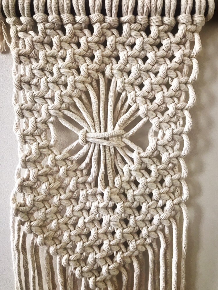 Neutral Macrame Wall Hanging on Walnut Stained Wooden Dowel // - Etsy