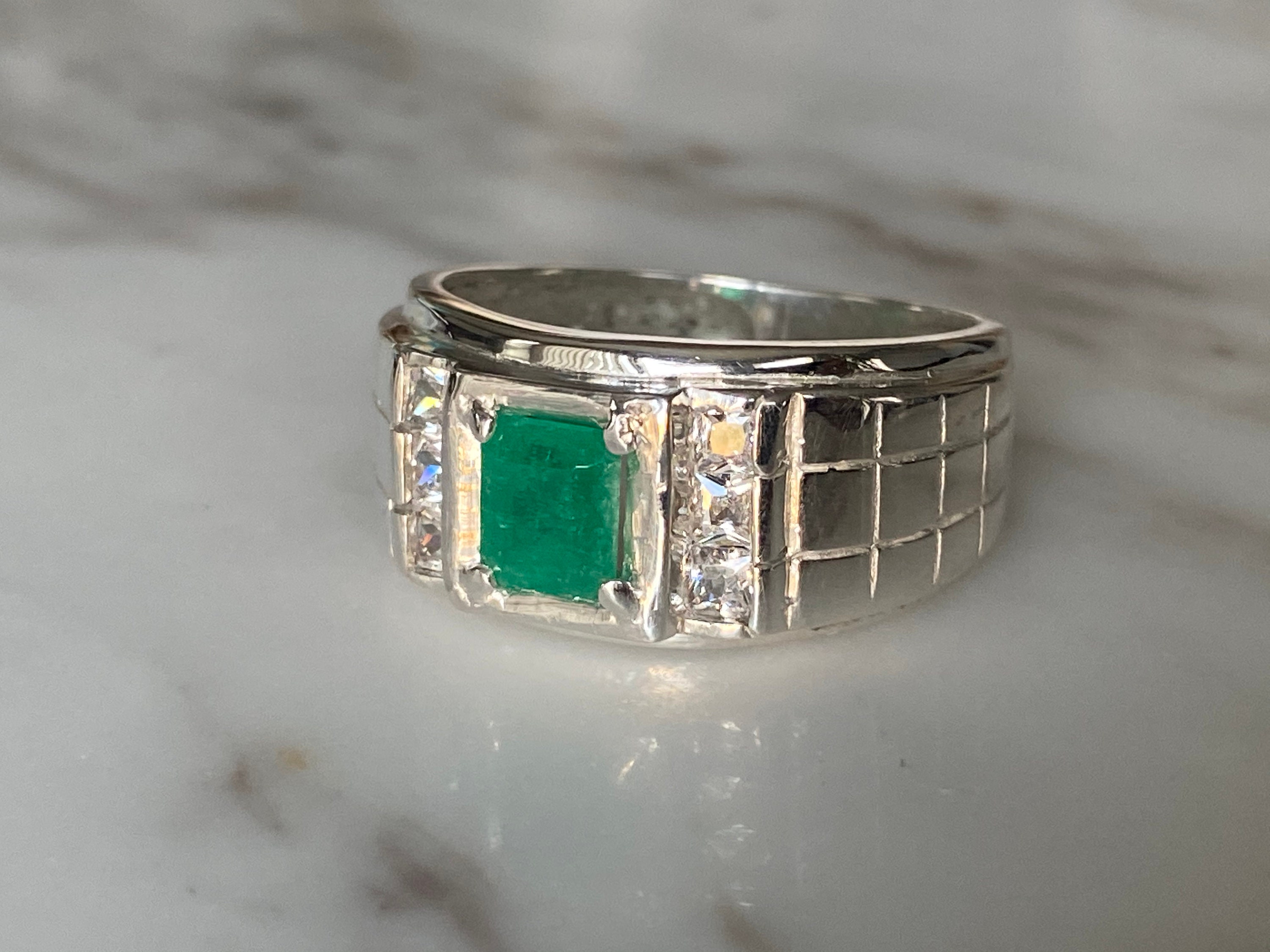 Size 10 Genuine Colombian Men Emerald Ring Silver 925 Real Etsy