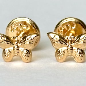 18k solid real gold earrings: Butterfly earrings • screw back