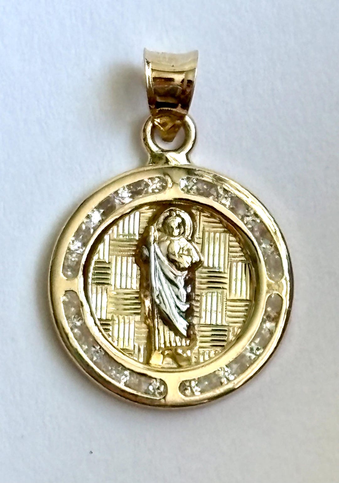 14K Solid Gold Saint Jude Medal, Clear Cubic Zirconia Pendant - Etsy