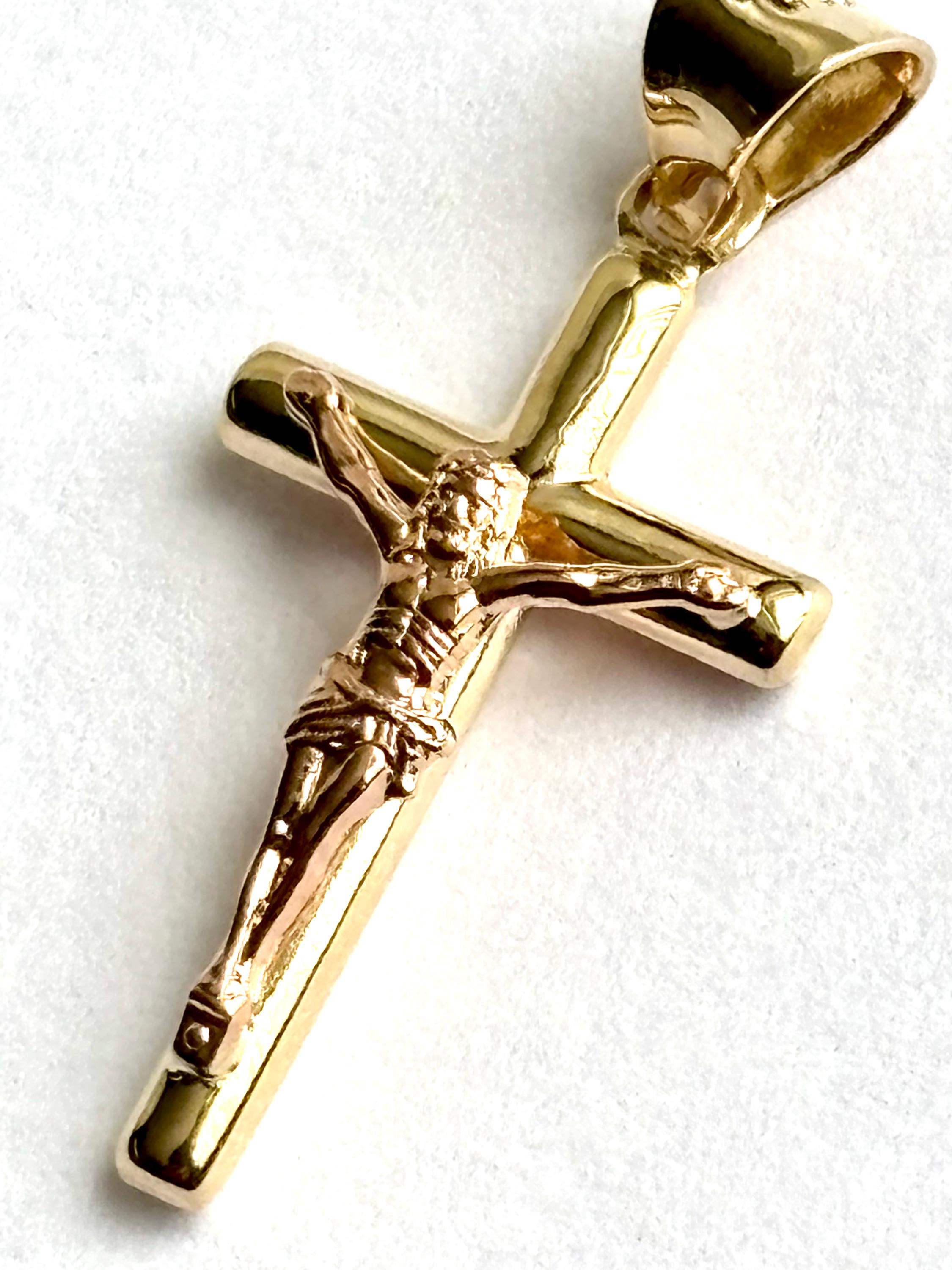 Pendentif Croix Bicolore Or 14 Carats – 35 X 18 Mm, Style Religieux élégant | Parfait Cadeau Spiritual