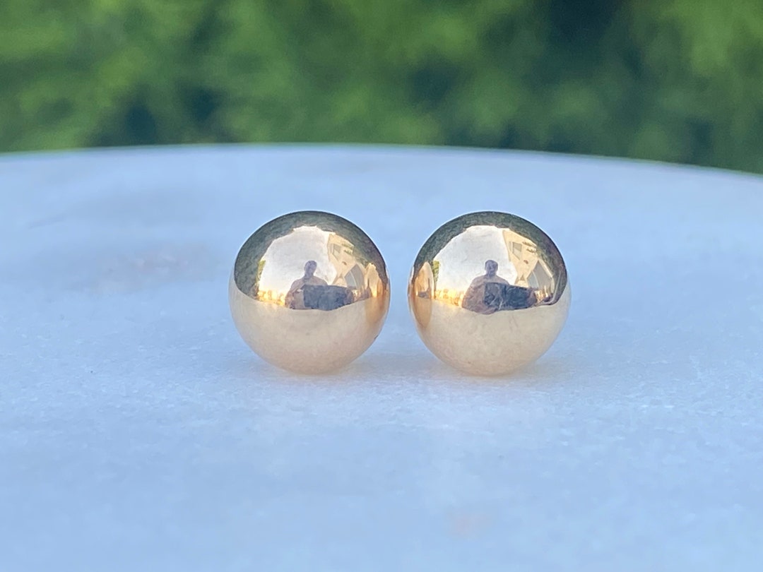 18k Solid Gold Ball Earrings Light Weight Earrings 8mm Etsy