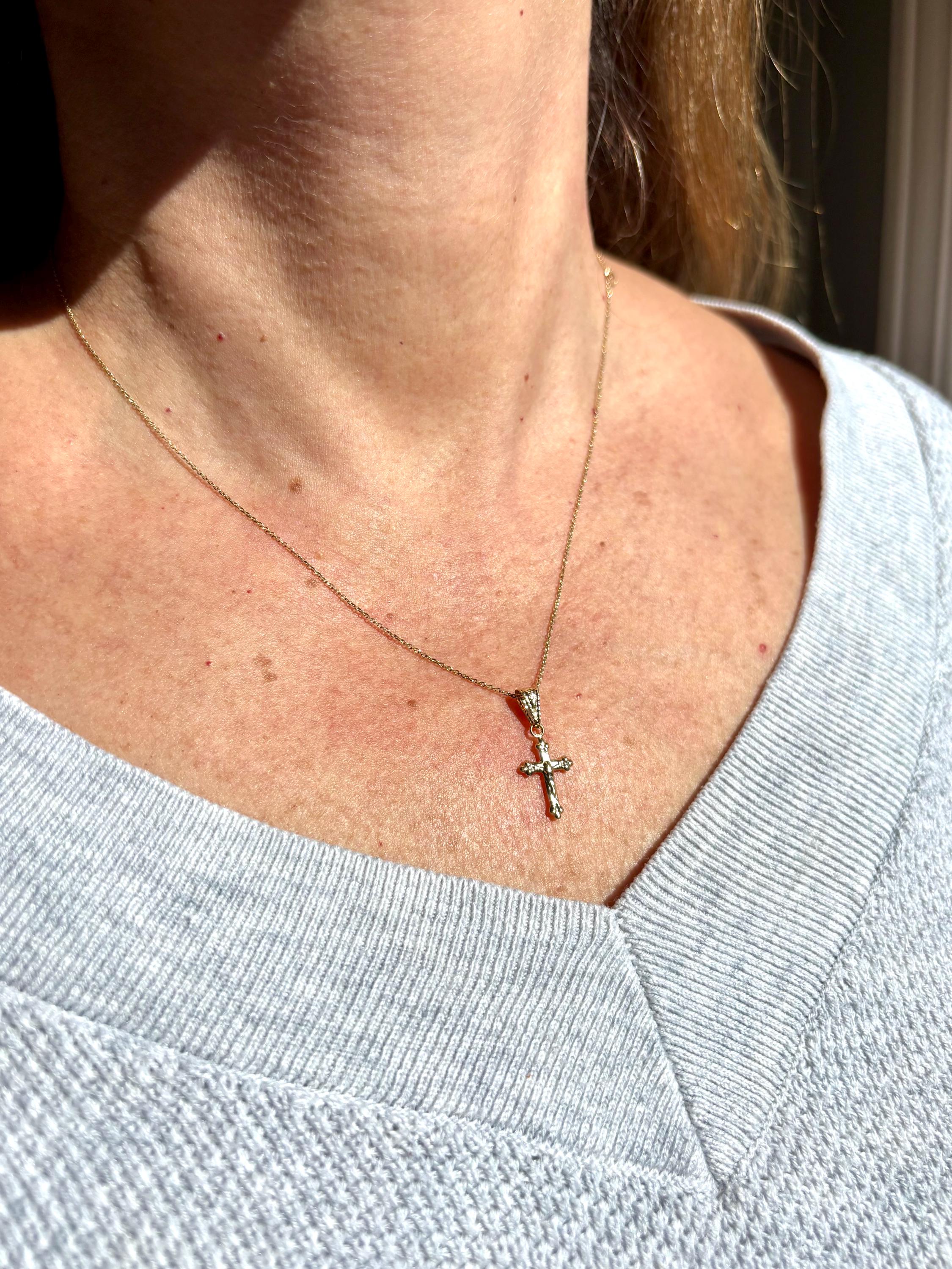 18k Solid Yellow Gold Tiny Cross Pendant - Etsy Canada
