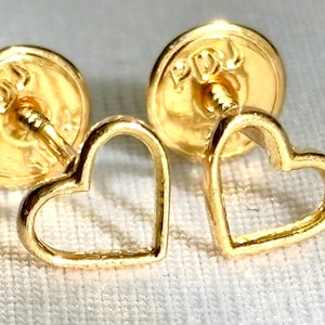 18k solid real gold earrings: Heart earrings • screw back
