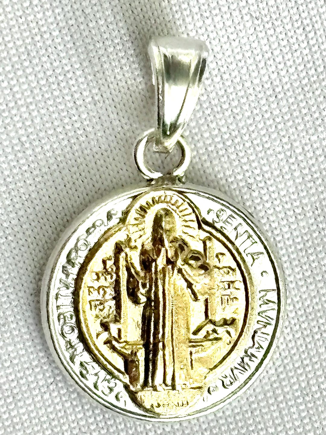Saint Benedict Medal Pendant Silver 925 and Gold 10k - 17 Mm Diameter ...