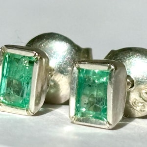 Genuine Colombian emerald earrings, silver 925, real natural emerald 0.6 carats