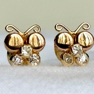 18k solid real gold earrings: Butterfly earrings • screw back
